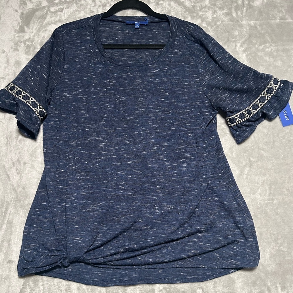 NWT Apt 9 Ruffle Sleeve Blouse Top Women’s XL Navy Blue Sheer